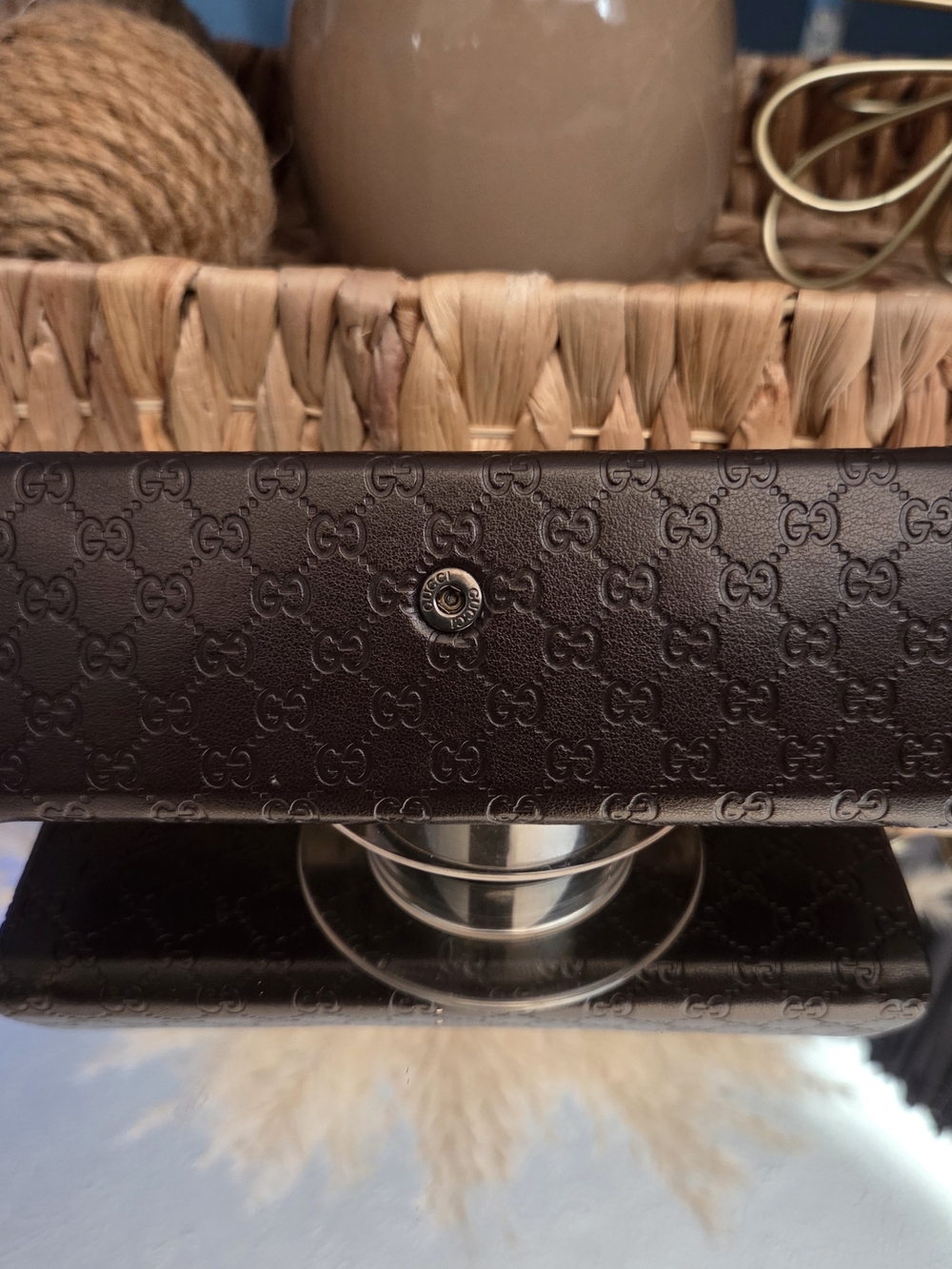 Gucci Brown Micro GG Embossed Eyeglass Sunglasses Case Snap Closure - Picture 11 of 12